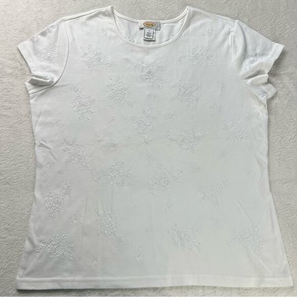Talbots women’s white Embroidered Floral basic Top shirt size Large - Picture 1 of 8